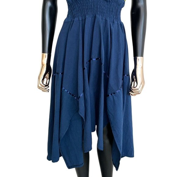 Handmade Navy Embroidered Halter Dress Boho Sharkbite Hem Festival Dress Small - Picture 6 of 10